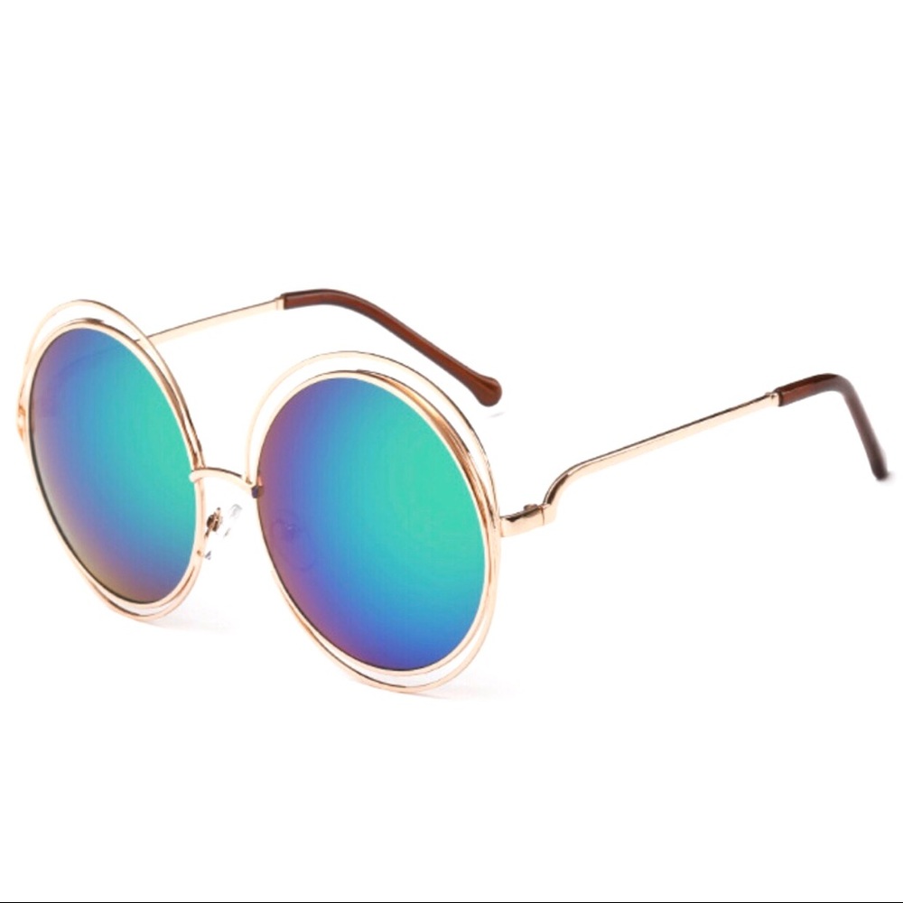 😎LUXURY DOUBLE CIRCLE MIRROR BLUE GREEN SUNNIES😎 - Picture 4 of 5